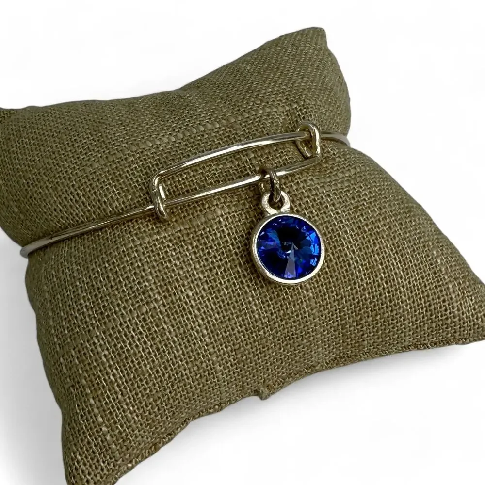 Alex and Ani Sapphire Blue Rhinestone Charm Bangle Bracelet September Birthstone